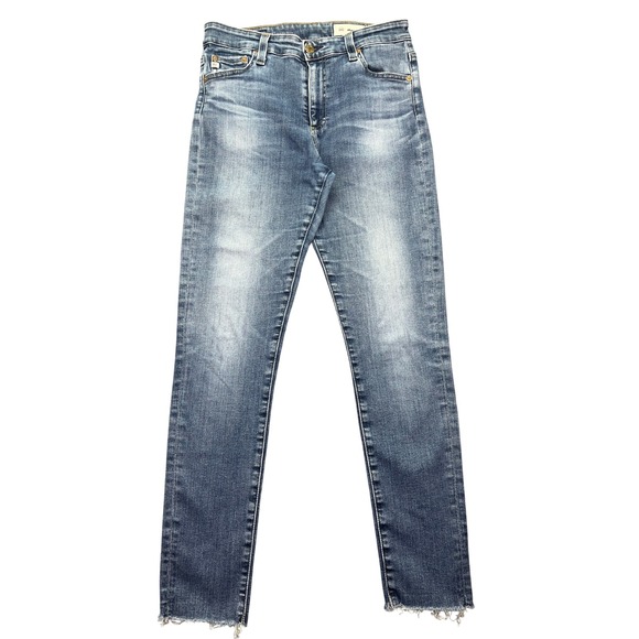 AG Jeans Farrah Ankle Skinny Leg Raw Hem Denim Jeans Blue Wash Size 28R Fits 28" - Picture 1 of 9